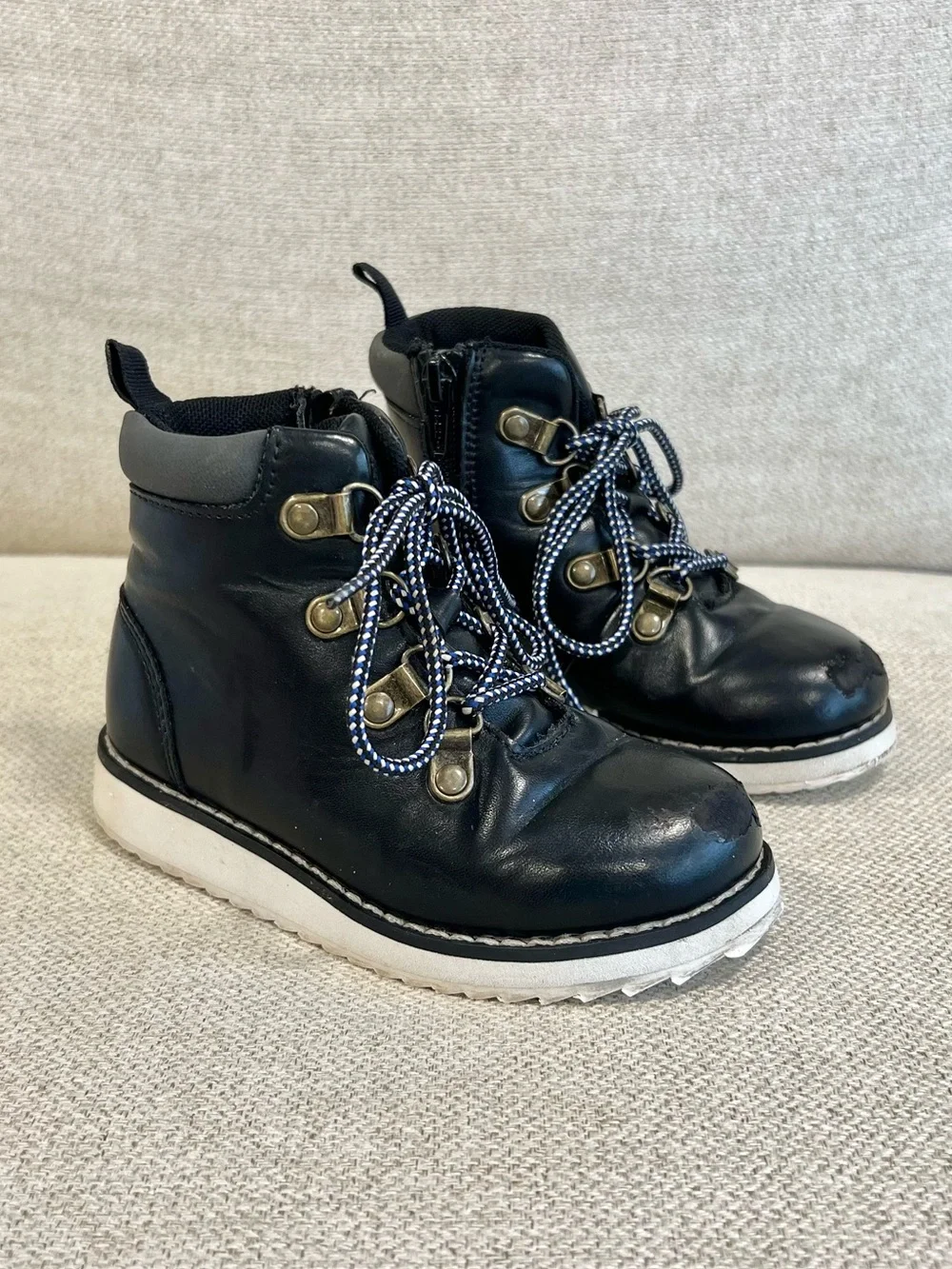 Baby Gap Size 9 Toddler Black Hiker Boots Lace Up Side Zip Play Condition